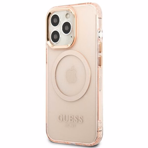 Guess Gold Outline Translucent MagSafe чехол для iPhone 13 Pro Max - розовый