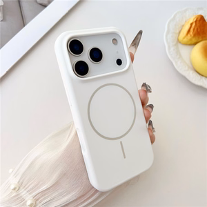 Valge magnetiline kukkumiskindel vedelsilikoonist ümbris iPhone 18 Pro / 17 Pro jaoks