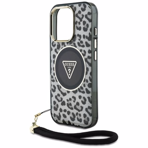 Guess HC IML Leopard Triangle Cord Strap MagSafe Ümbris jaoks iPhone 16 Pro - must