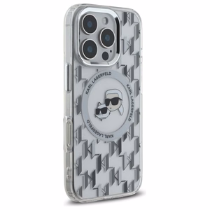 Karl Lagerfeld IML Monogram Karl & Choupette Head MagSafe iPhone 16 Pro Ümbris - Clear
