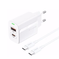 FONENG võrgulaadija EU66 PD 20W 1xUSB-C + 1xUSB QC3.0 + kaabel USB-C - USB-C valge