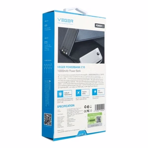 Akupank Veger W1116 must 10000mAh (PD / QC3.0) + integreeritud 3in1 kaabel