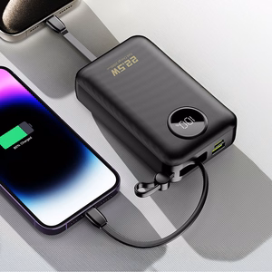 Dudao K14+ akupank 20000mAh 22.5W USB-C / USB-A / sisseehitatud Lightning ja USB-C kaablid - must