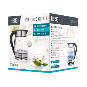 TEESA elektriline klaasist ja roostevabast terasest veekeetja, 2200 W, must, 1,7 l