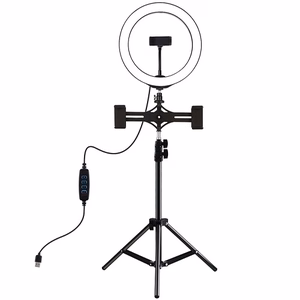 LED Ring Lamp 26cm Koos Desktop Tripod Mount Up to 1.1m ja 3 Phone Clamps, USB