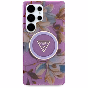 GUESS ümbris jaoks SAMSUNG S25 Ultra GUHMS25LHFLPEDU (Magnetic IML Metal Glitter Flowers Triangle) lilla