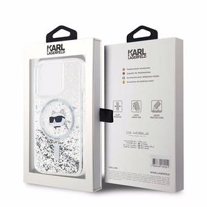 Чехол Karl Lagerfeld Liquid Glitter Choupette Head MagSafe для iPhone 15 Pro Max - прозрачный