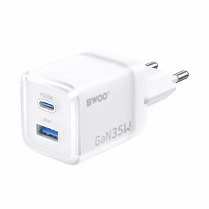 BWOO GaN wall laadija CDA222 PD 35W 1 x USB 1 x USB-C, valge