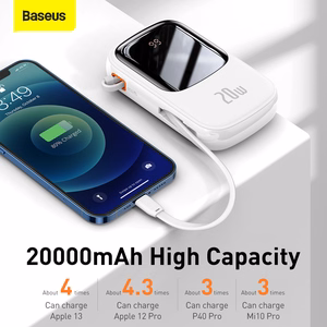 Baseus Akupank 20000mAh Qpow Pro - USB + Type C - PD 20W with Lightning kaabel (PPQD060202) valge