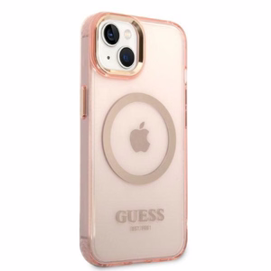 Guess GUHMP14MHTCMP iPhone 14 Plus 6.7" roosa/roosa hard ümbris kuldne Outline Translucent MagSafe
