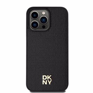 DKNY Leather Monogram Pattern Metal Logo MagSafe Ümbris jaoks iPhone 15 Pro Max - Must