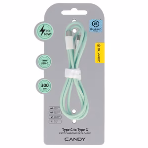 Blavec Kaabel Candy braided - Type C to Type C - PD 60W 3A 3 metres Apple CarPlay/Android Auto (CCA-CC3GN30) roheline
