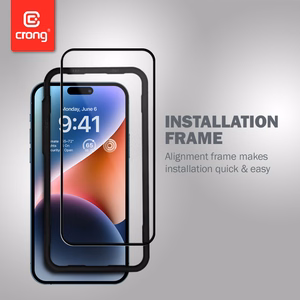 Crong Anti-Bacterial 3D Armor Glass 9H kogu ekraani kattev karastatud kaitseklaas iPhone 14 Pro jaoks koos paigaldusraamiga
