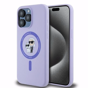Чехол KARL LAGERFELD для iPhone 15 Pro Max совместимый с MagSafe KLHMP15XSCMKCRHU (Silicone KC Body Ring) фиолетовый