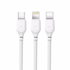 Кабель XO NB103 3-в-1 USB-A с разъёмами Lightning, USB-C и Micro-USB, 1 м, 2,1 А — белый