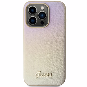 Guess Saffiano Iridescent Script ümbris jaoks iPhone 15 Pro - kuldne