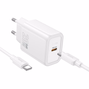 Phone Laadija Hoco USB C QC PD 20W + Kaabel USB C to USB C N60 valge