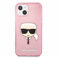 Karl Lagerfeld Glitter Karl's Head ümbris iPhone 13 mini jaoks - roosa