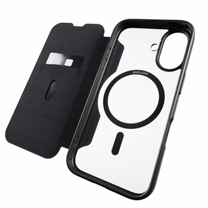 Puro Book Mag MagSafe Leather Ümbris with Flap and Card Slot jaoks iPhone 16 - Must