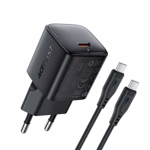 Laadija Acefast A118 30W GaN USB-C + USB-C USB-C-le kaabel 1.2m must