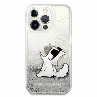 Karl Lagerfeld Liquid Glitter Choupette Fun ümbris jaoks iPhone 13 Pro Max 6.7" - hõbedane