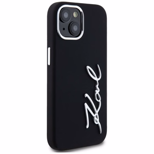 Karl Lagerfeld Silicone Metal Script Logo iPhone 15 Ümbris - Must