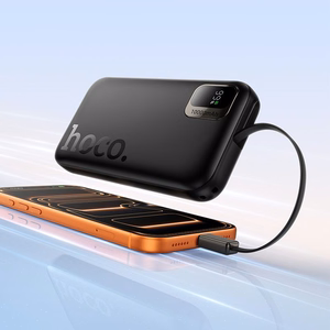 Akupank Hoco 10000 mAh QC PD 20W sissetõmmatava USB C kaabliga Q51 must