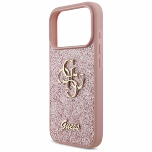 Guess PU Fixed Glitter 4G Metal Logo ümbris Apple iPhone 18 Pro telefonile, roosa