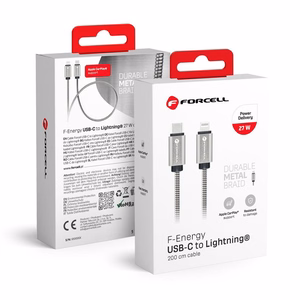 Kaabel USB C to Lightning Forcell F-Energy PD 3A 27W Metal 2 m C238 hõbedane