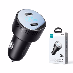 Autolaadija Joyroom „JR-CCD02" must 70W (2xUSB-C) LED-ekraaniga