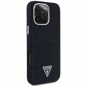 Guess Denim Triangle Logo MagSafe ümbris jaoks iPhone 16 Pro - must