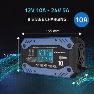 Qoltec 52482 sõiduki akulaadija 12/24 V must, sinine