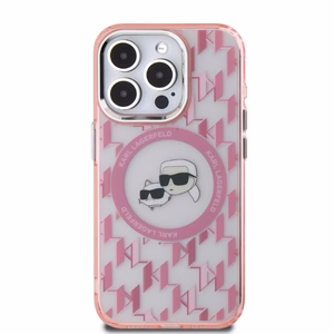Karl Lagerfeld IML Monogram Karl & Choupette Head MagSafe iPhone 15 Pro Ümbris - roosa