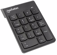 Manhattan Numeric Keypad, Wireless (2.4GHz), USB-A Micro Receiver, 18 Full Size Keys, must, Membrane Key Switches, Auto Power Management, Range 10m, AAA Battery (included), Windows and Mac, Three Year Warranty