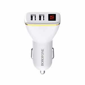 Borofone BZ11 Speed Map autolaadija 2 USB-A pordiga, digitaalse näidikuga, valge