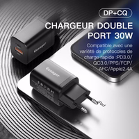 Laadija Essager "Journey" Must 30W (PD / QC3.0)