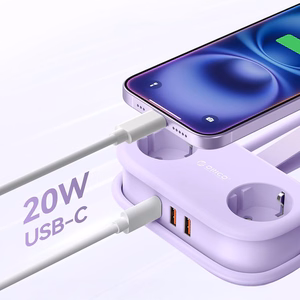 Orico AP3 20W GaN 5in1 Power Strip 2x AC + 2x USB-A + 1x USB-C - Purple