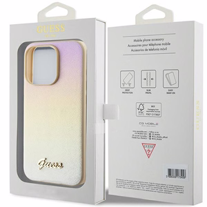 Guess Saffiano Iridescent Script case for iPhone 14 Pro - gold