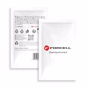 Puhastuskomplekt LCD-ekraanidele Forcell 4in1 (märg ja kuiv lapp, kraapimiskaart, tolmukleebised)