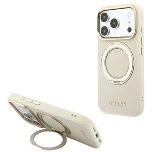Guess Ring Stand 360 Grained Classic Logo MagSafe ümbris iPhone 18 Pro Max / 17 Pro Max – beež