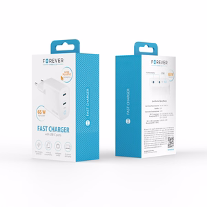 Forever TC-06-65CC GaN PD QC laadija 2x USB-C 65W valge