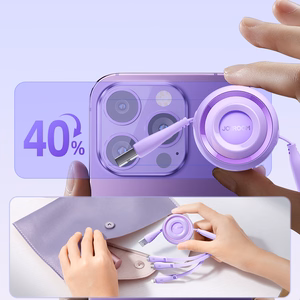 Joyroom Colorful Series S-A40 выдвижной кабель 3 в 1 USB-A - USB-C Lightning Micro USB 1м - фиолетовый