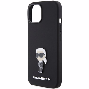 Karl Lagerfeld Silicone Ikonik Metal Pin ümbris jaoks iPhone 15 - must