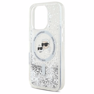 Karl Lagerfeld Liquid Glitter Karl & Choupette Head Magsafe iPhone 16 Pro Ümbris - Clear