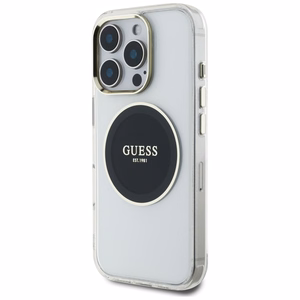 Guess IML Metal Colored Circle Classic Logo MagSafe ümbris jaoks iPhone 16 Pro - must