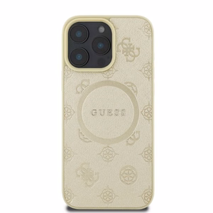 Guess Saffiano Peony Classic Logo MagSafe ümbris jaoks iPhone 16 Pro - kuldne