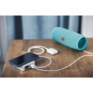 Multifunction laadija Forcell F-Energy 4in1 2 x USB A + USB C 15W + akupank 8000mAh + juhtmevaba charging valge