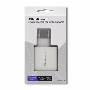 Qoltec 51718 laadija 45 W, USB-C PD, USB, valge
