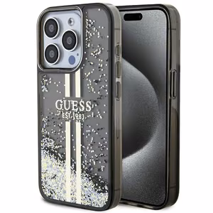 Guess Liquid Glitter kuldne Stripes ümbris jaoks iPhone 15 Pro - must