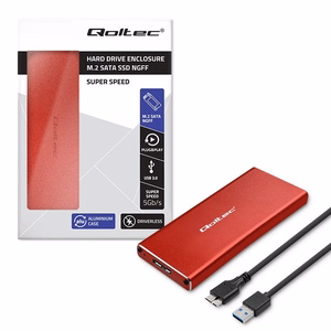 Qoltec 51831 korpus | M.2 SSD | SATA | NGFF | USB 3.0 | Super speed 5Gb/s | 2TB | punane